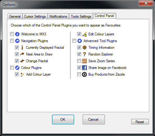 The Control Panel Settings tab